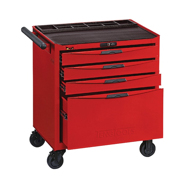 8 Series Roller Cabinet, 4 Drawer, Red, Steel, 26 in W x 18 in D x 31 in H